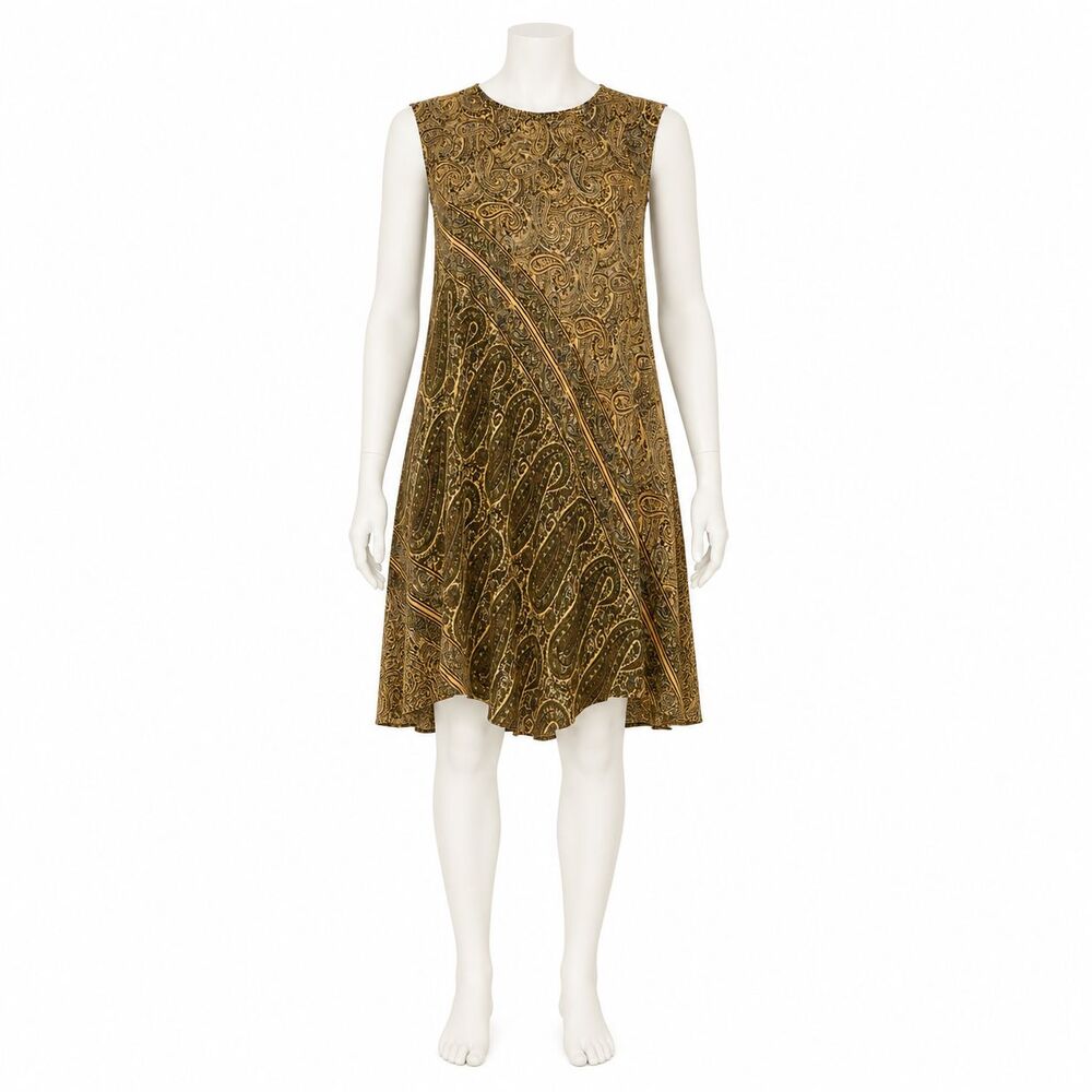 Indie Ella 100% Silk Paisley Boho Tunic Dress A Line Asym Hem Made India